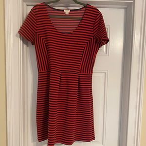 JCrew short sleeve A-Line red abs navy striped dress